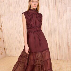 NWOT ULLA JOHNSON Verona Silk Smocked Gown Dress in Mahogany M $1,800